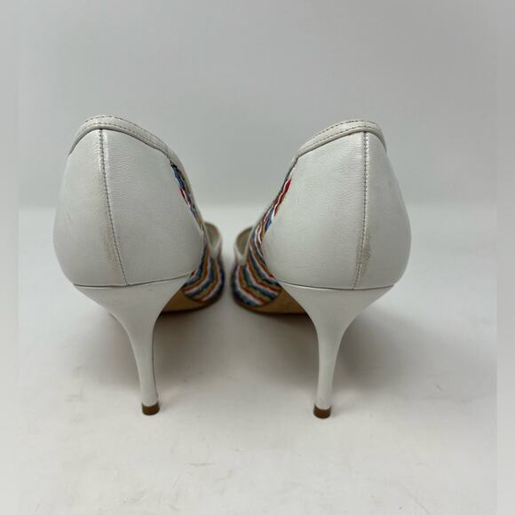 Manolo Blahnik Arina Pointed Toe Rainbow ZigZag Pump White Leather size 39 EU - Picture 5 of 6